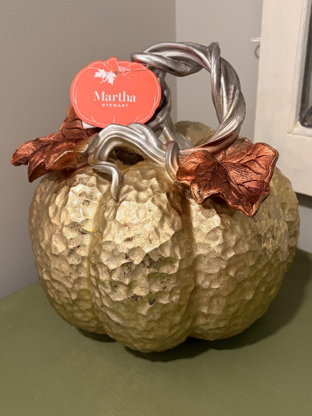 Martha Stewart Hammered Metallic Decorative Pumpkin 10" x8" NWT fall autumn home